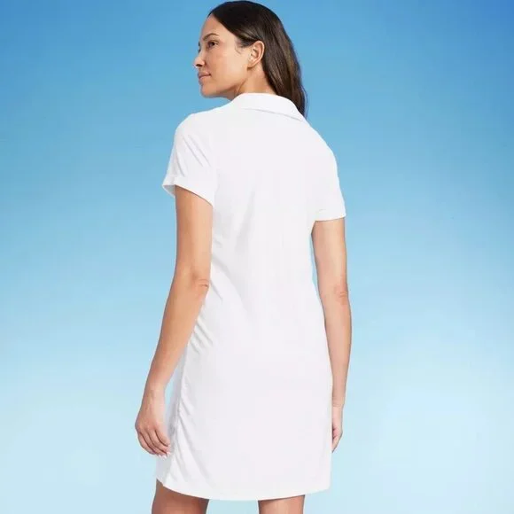 Lands' End White Super Soft Terry Cloth SS Polo Cover Up Dress -- Size XL 18 - Picture 2 of 6